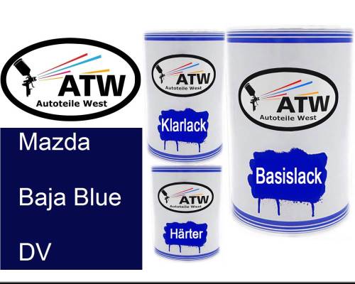 Mazda, Baja Blue, DV: 500ml Lackdose + 500ml Klarlack + 250ml Härter - Set, von ATW Autoteile West.